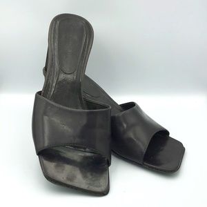 Dark Brown Leather Mule Vintage Women’s Sandals With Heel